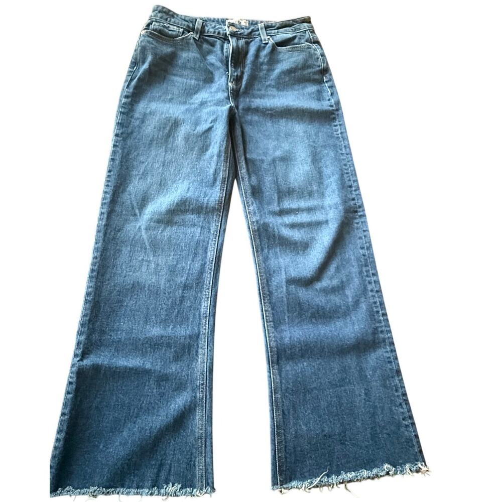 Paige Leenah Ankle Wide Leg Jeans Womens 29 Blue Gracie Lou Raw Hem Denim Casual